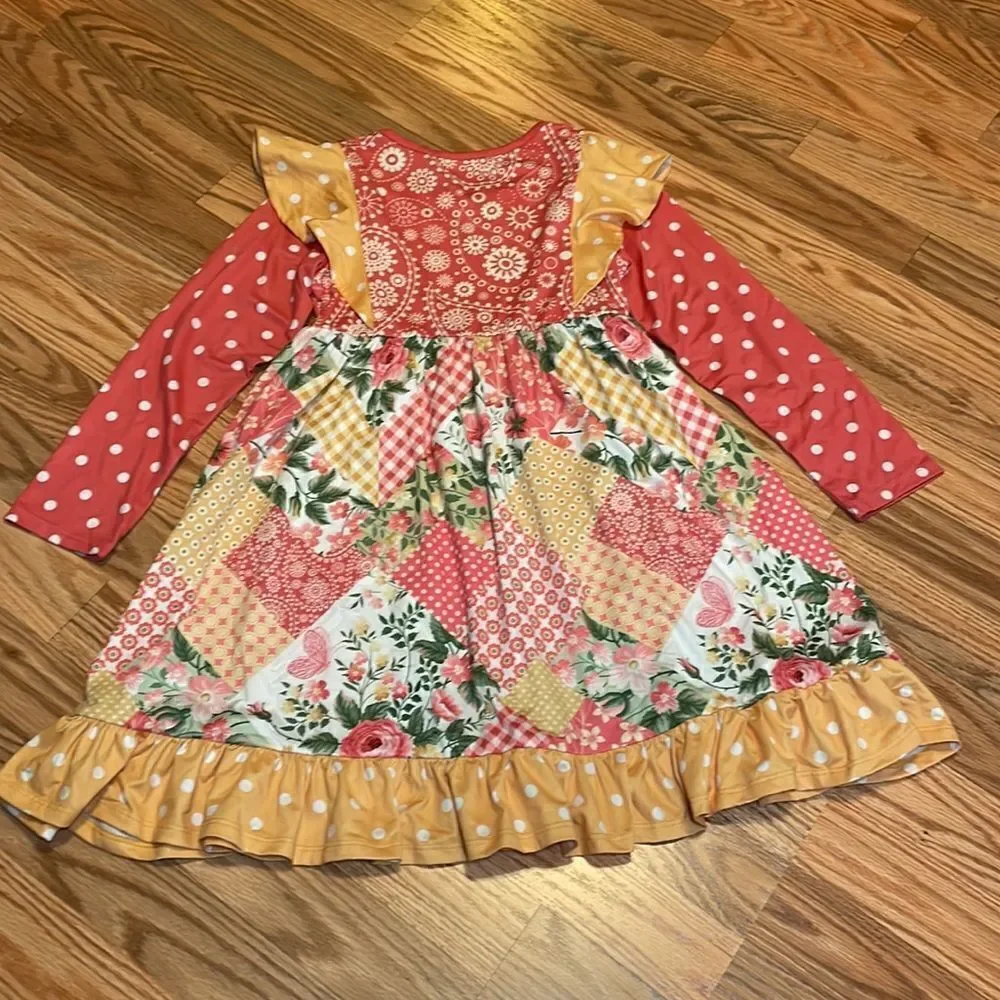 Millie Loves Lily Dress, coral sage yellow, 8
